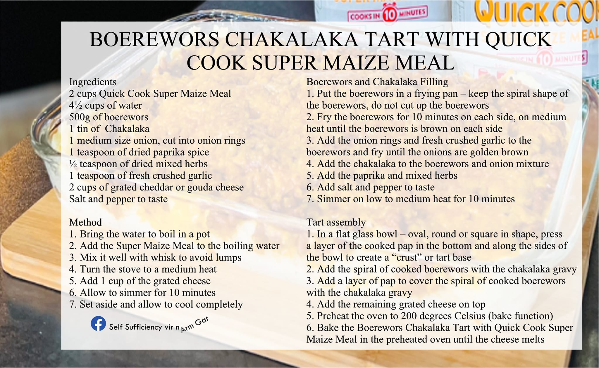 Boerewors Chakalaka Tart with Quick Cook Super Maize Meal