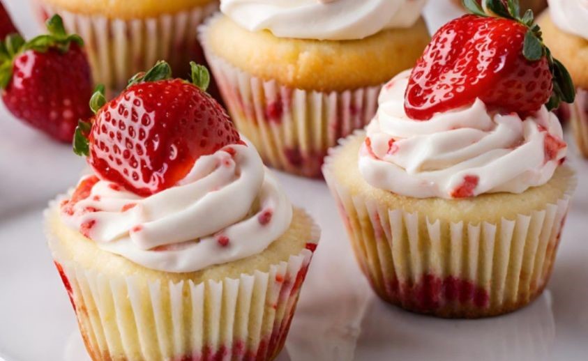 Cheesecake Filled Cream Cheese Strawberry Cupcakes
