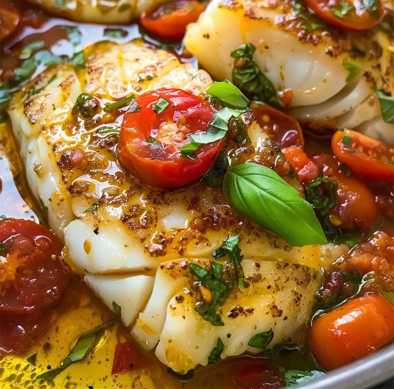 Pan-Seared Mediterranean Cod in Tomato Basil Sauce