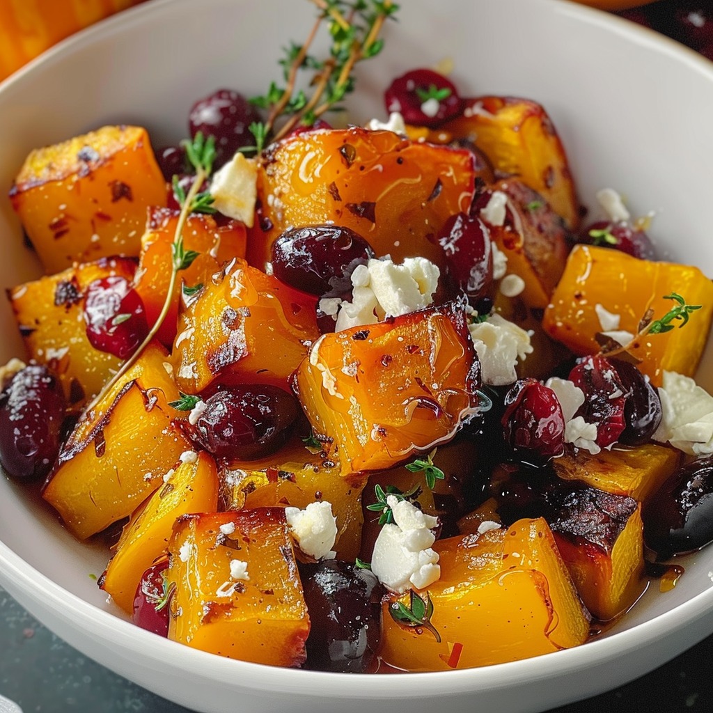 Sweet and Savory Honey Roasted Butternut Squash with Cranberries and Feta